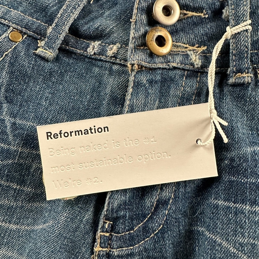 Reformation Vintage Denim Cutoff Shorts Womens 28 Oak Distressed Studded - Picture 4 of 11